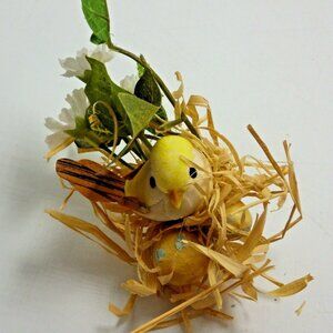 Baby Bird Nest Chick Flocked Pick Egg Floral Basket Decoration Vintage Easter